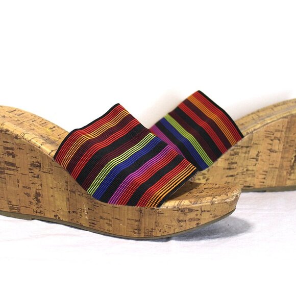 Montego Bay Club Size 8.5 Cork Heel Sandal Stretch Fabric Upper Material - Picture 3 of 6